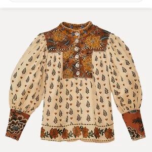 Farm Rio Ainika Floral Patterned Blouse with Puff Sleeves XS